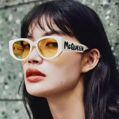 China Factory Price USA CIA Light Style Custom Letter Printing Eyewear UV400 Men Women Shades Decorative Oval Round Small Sunglasses for sale