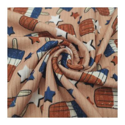 China New Design Anti-Static Independence Day Pattern Stretch Polyester Spandex Printed Rib Knit Fabric For Cloth for sale