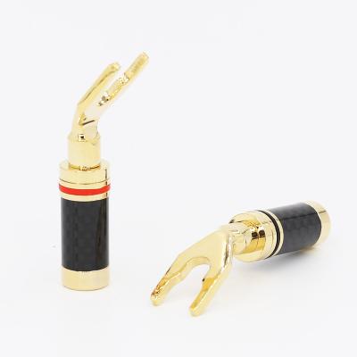 China Audio& Spade Fork Video High Quality Gold Plated Carbon Fiber Y Spade Plug Connector Speaker Terminal Cable for sale