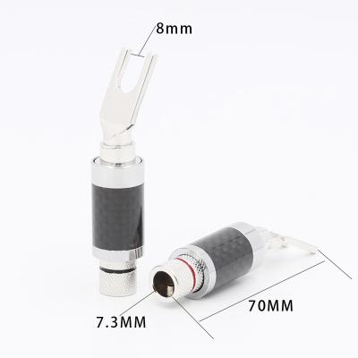 China Audio& Visual Forks High Quality Brass Rhodium Plated Carbon Fiber Y Spade Plug Connector Speaker Terminal Cable for sale