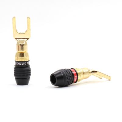 China audio & High Quality Video 4 Pcs Y Spade Plug Gold Plated U Type For Speaker Cable Connector for sale