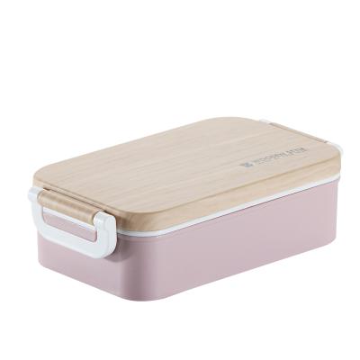 China Wooden Rectangular Freshness Preservation Knob Bowl Storage Box Double Fitness Bowl for sale