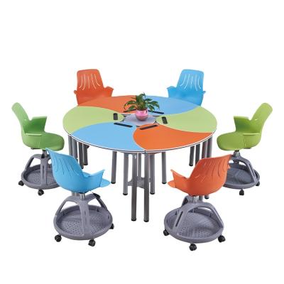 China Modern Combinable Student Tables Chairs Colorful Fireproof Board School Desk And Chair For Group Study for sale