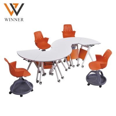 China Modern Foldable Student Desks Chair Set Trapezoid Shape Folding Table Mobile Collaboration Tables With Chairs for sale