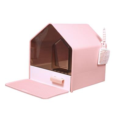 China Modern Plastic Polypropylene Garden Cat Litter Box Toilet Cat Enclosed Trash Can With Free Shovel Scoop for sale