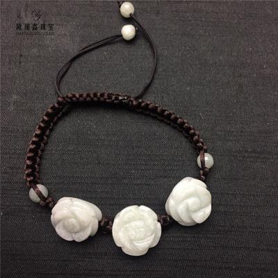 China High Quality Natural Stone Workmanship Jade Flower Woven Bracelet For Men And Women With The Same DIY Jade Jewelry for sale