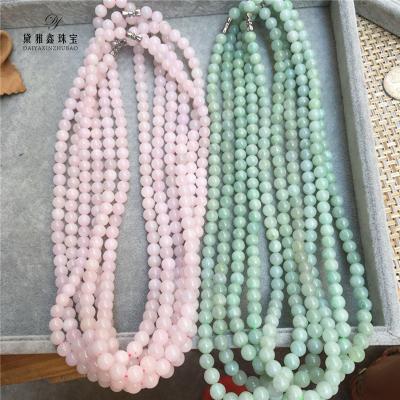 China Hot Selling Natural Jadeite DIY Stone Necklace 7Mm Pink Green Color Pure Jadeite Necklace for sale