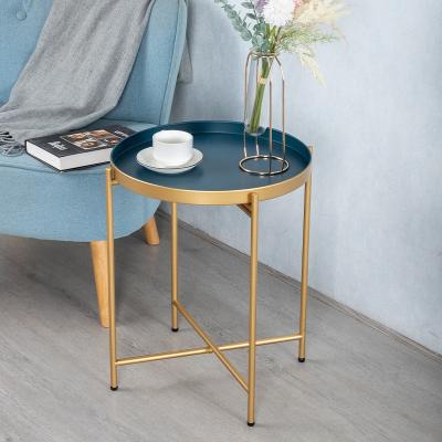 China Modern nightstands Small gold bedside table bedroom nightstand Nordic French gray round corner convertible table for sale