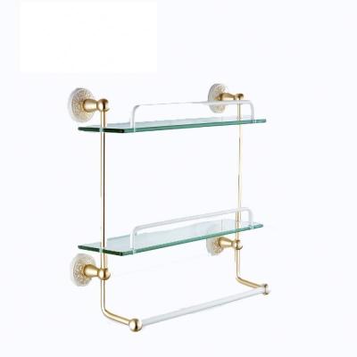 China Modern Single Hardware Double Glass Bathroom Shelf for sale