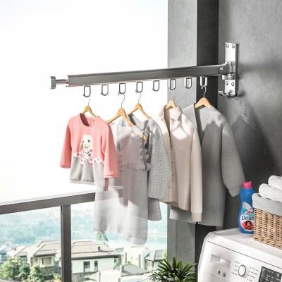 China Durable Wall Mounted Folding Clothes Drying Rack Collapsible And Retractable Space Saver Heavy Duty Laundry Drying Rack With Towel Rack for sale