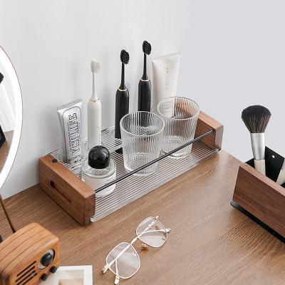 China Stocked Wood Aluminum Bathroom Toothbrush Holder Black Family Toothbrush Cup Holder Set for sale