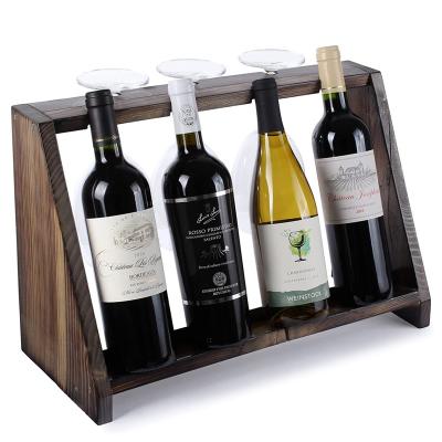 China TAOTAOJU Sustainable Wine Set Custom Made Solid Wood Storage Rack Can Hold Four Bottles Of Wine Rack Amazon Hot Selling Wooden Wine Glass Rack for sale