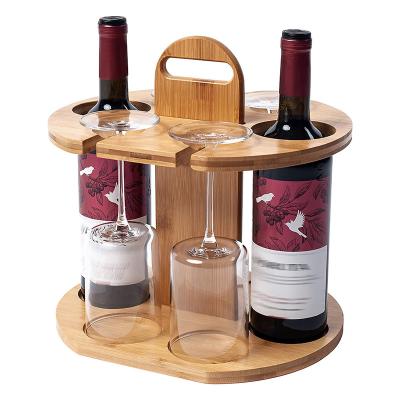 China TAOTAOJU Custom Natural Bamboo Red Wine Rack Portable Wine Rack Can Hold Four Cups And Two Bottles Bamboo Wine Rack for sale