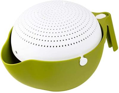 China Kitchen Strainer Plastic Colander With Handle Double Layered Rice&fruits Basket for sale