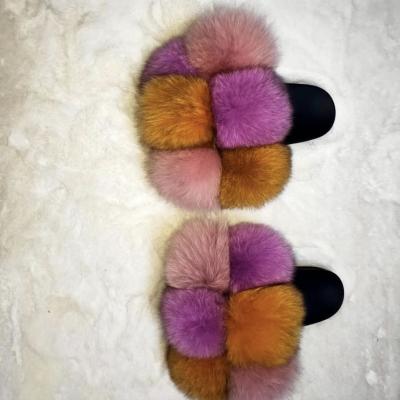 China Wholesale Fashion Trend Big Size Women Fashion Flat Shoes Raccoon Fur Slides Sandals Slippers Made In China for sale