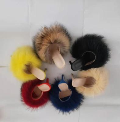 China 2022 popular and new style durable high heels slips soft sandals smudge slippers women and raccoon fur for sale