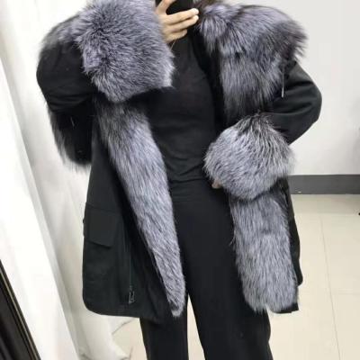 China Luxury Natural Warm Genuine Fur Coat Silver Fox Fur Coat Anti-Shrink Custom Made Wholesale Anti-Shrink Real Fox/Women Winter Fox Fur Jacket for sale