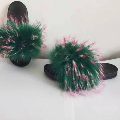 China Cheap luxury branded custom fox fur fashion wholesale fashion trend fancy slippers for girls for sale