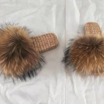 China Fashion Trend Logo Fashion Trend Logo Raccon Furry Indoor Furry Sandal Slides Colorful 100% Fluffy Slippers For Women for sale