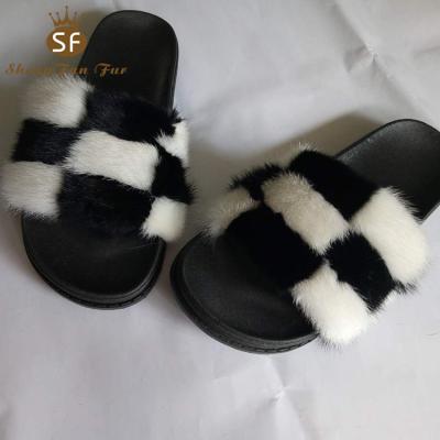 China Wholesale custom fashion trend indoor ladies fashion trend factory summer mink fur slippers real for sale