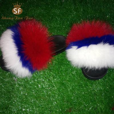 China Fancy Fox And Raccoon Fur Comfort Girls High Quality Fluffy Soft Fluffy Indoor Slippers For Woman for sale