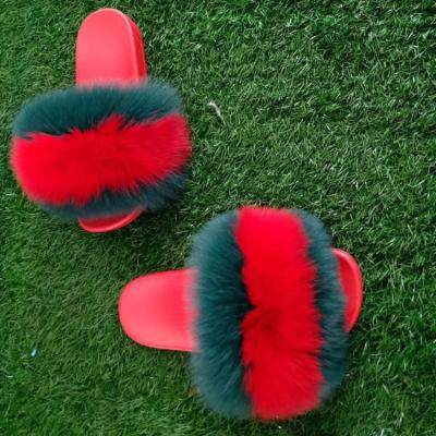 China Custom 2022 fashion street style real fox and raccoon fur women slippers indoor soft sandal slippers for sale