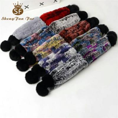 China Wholesale Real Fluffy Winter Rex Rabbit Fluffy Warm Fluffy 100% Soft Fur Knitted Scarf for pom pom pom for sale