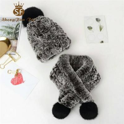 China Winter COMMON Custom Warm Genuine Animal Fur Hat Fashion Rabbit Fur Scarf Set Shape Soft Knitted Porcelain for sale