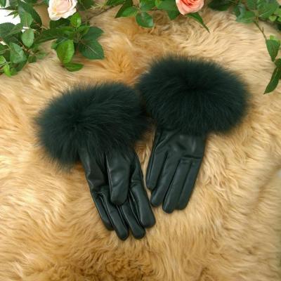 China Wholesale Warm Sheep Leather Women's Fox Fur Brand Winter Fashion Gloves Long for sale