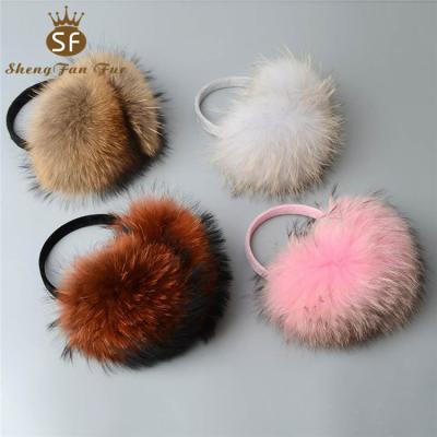 China High Quality Fluffy Fluffy Plush Earmuff Winter Warm Soft Fluffy Raccoon Fur Earmuffs With Custom Color for sale