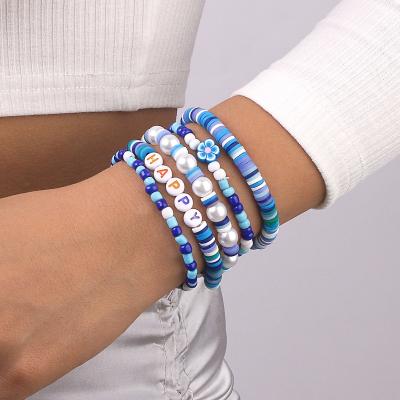 China BOHEMIA Colorful Bohemian Beaded Bracelets Set Clay Letter Ethnic Bracelet Jewelry Soft For Women Kid Beach Accessories for sale