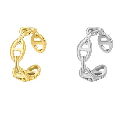 China TRENDY Fashion Pig Nose Shape Hollowed Out Ring Opening Ring Adjustable Titanium Steel Link Chain Chunky Women for sale