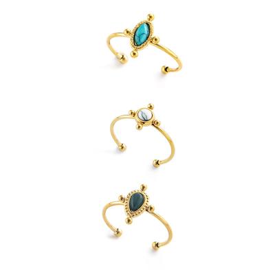 China FASHIONABLE howlite open chic adjustable stone charm turquoise cuff thin gold band ring for women rings for sale