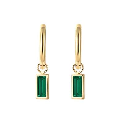 China TRENDY 14K Gold Plated Simple Green Titanium Steel Rectangular Circle Crystal Earring Dangling Earrings for sale