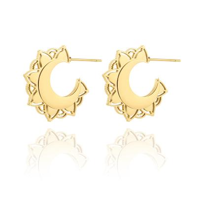 China FASHIONABLE Titanium Steel Moon Earrings Retro White Sun Shell Leaves Flush Dangle Earrings for sale