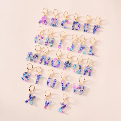 China FASHIONABLE Creative Drop Earrings 26 Initial Letter Acrylic Resin Color Letter Clip Circle Acrylic Earrings for sale