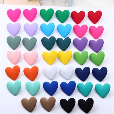 China 925 New TRENDY Sweet Heart Stud Earrings Simple Design Needle Fashion Candy Color Resin Love Silver Summer Earrings for sale