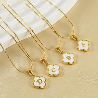 China 18K Folder Stainless Steel Four Leaf Clover Letter Necklace Female Ti Statistical Snake Bone Chain Shell Letter Pendant for sale