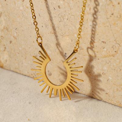 China Stainless Steel TRENDY Pointed Sunburst Fashion Tasty Sun Pendant Necklace For Men Girls Women Power Necklace Jewelry 18K Gold for sale