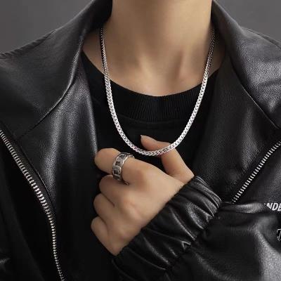 China Cuban steel chain necklace Cuba titanium chain male tide cipher embossed NK chain titanium steel chain hiphop accessories for sale