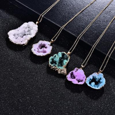 China Wholesale CLASSIC Natural Raw Gemstone Agate Stone Artilady Crystal Good Price Samei Jewelry Metal Pendant Chain for Women for sale