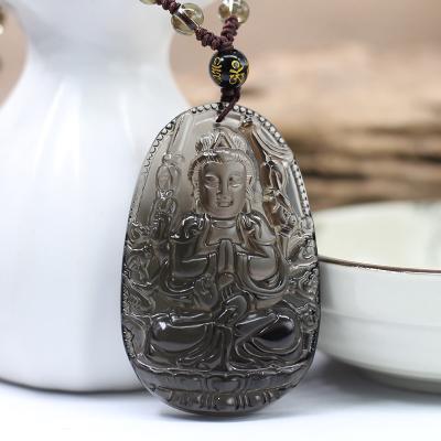 China Tik Tok Popular Patron Saint Natural Obsidian Buddha Pendant Necklace of Pieces for Everyone for sale