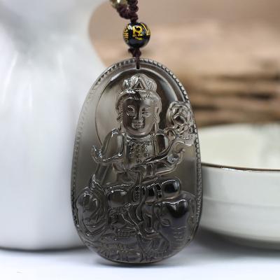 China Pendant Coins Natural Obsidian Carved Buddha Lucky Pendant Necklace, Matching Rope Necklace Buddah Necklace Buddha Pendant for sale