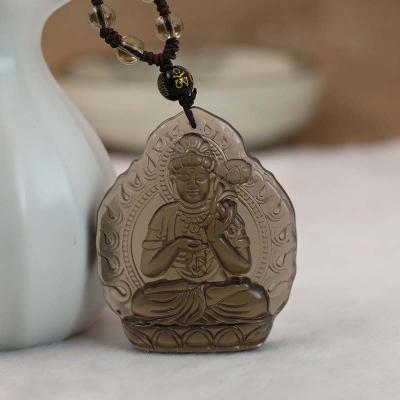 China Natural Obsidian Stone Black Obsidian Pendant Pieces Carved Jewelry Black Obsidian Guanyin Buddha Pendant Necklace for sale