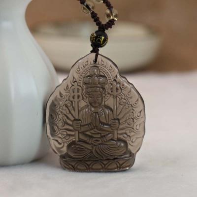 China Crystal Black Obsidian Pendant Hand Pieces Carved Dragon With Chain Lucky Amulet Pendant Necklace Female Male Brave for sale