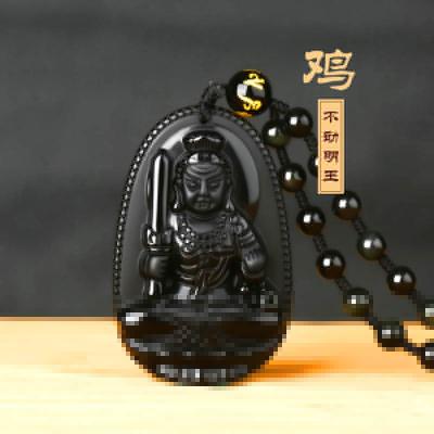 China Pendant Pieces Shape Black Obsidian Buddha Necklace Gemstone Healing Crystal Stone Engraved Bodhisattva Necklace Buddha Jade Necklace for sale