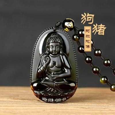 China Pendant Parts Wholesale Natural Gemstone Black Obsidian Stone Guanyin Pendant Jewelry for sale
