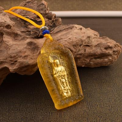 China China Natural Obsidian Stone Yellow Obsidian Carved Jewelry Black Obsidian Guanyin Buddha Pendant Necklace for sale