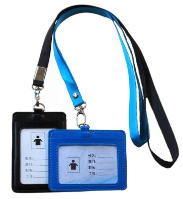 China Custom Solid Color Business Use Business Card Holder Wallet PU Leather Card Holder With Lanyards Cheap Type Business Card Holder With Lanyards for sale