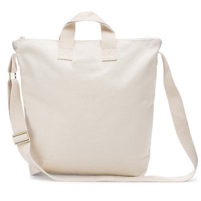 China White Recyclable Eco - Friendly Natural Canvas Oversized Zipper Cross - Body Bag for sale